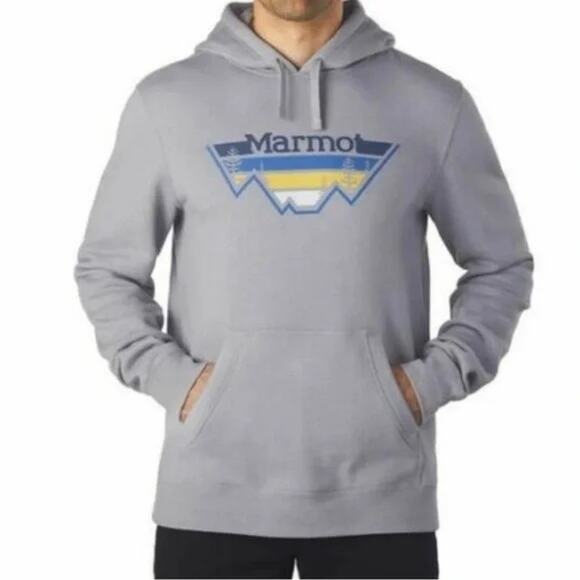 Marmot Other - Marmot Logo Hoodie Graphic Pullover Pouch Pockets Drawstring Cotton Gray XL
